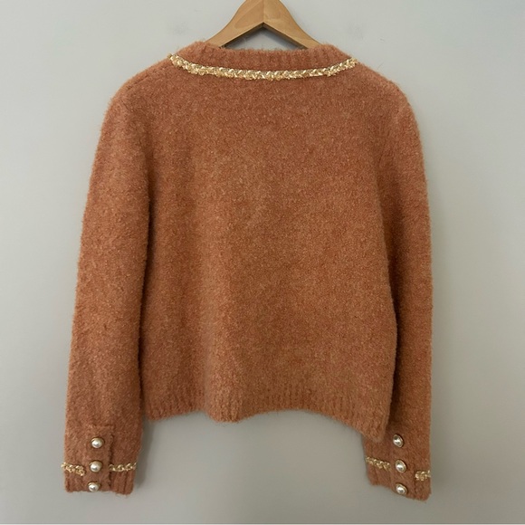 B+AB Orange Gold Pearl Wool Blend Cardigan Sweater - Picture 5 of 8